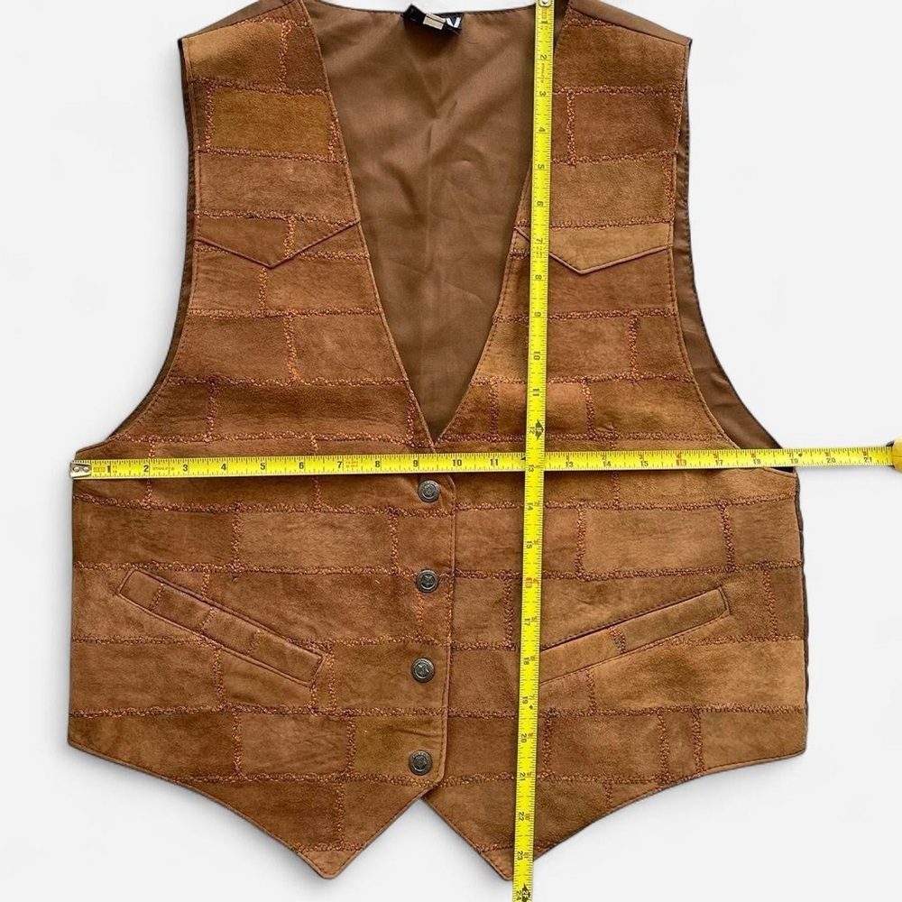 Vintage PTNY Brown Leather Patchwork Vest Medium - Picture 4 of 7